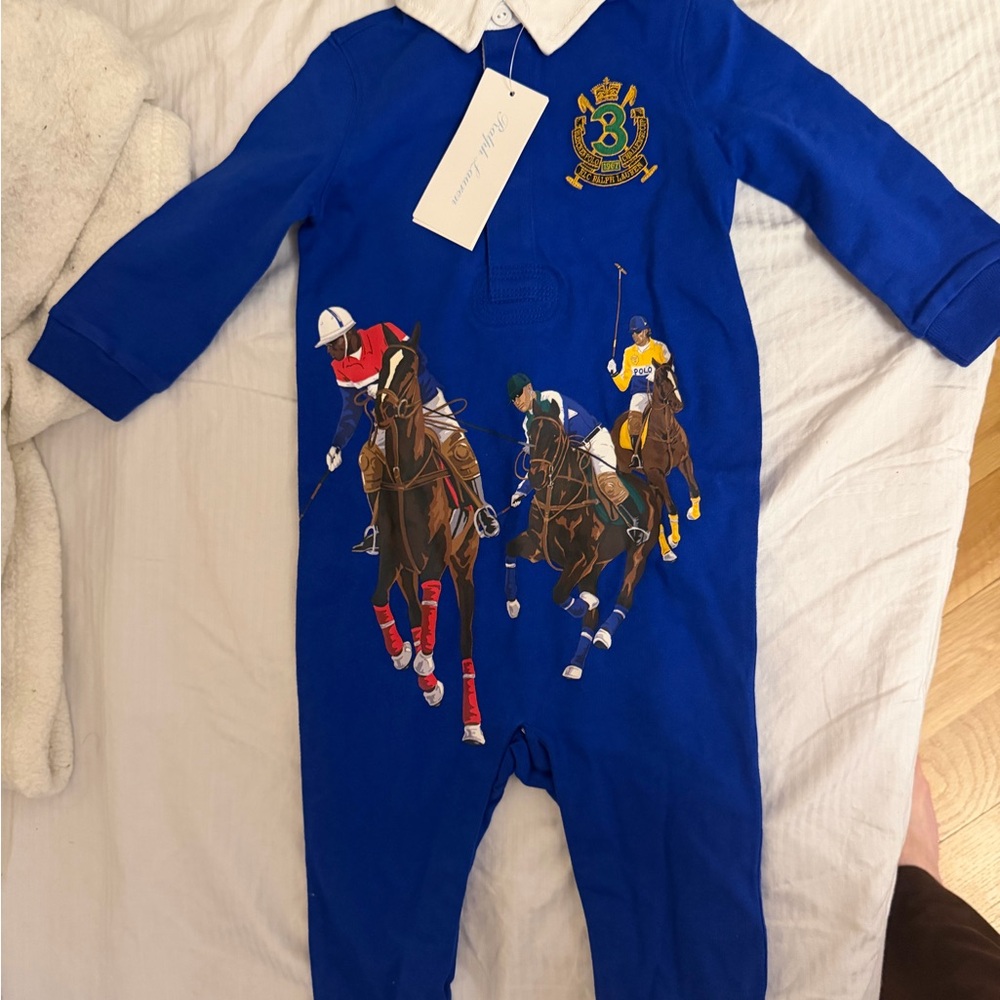 Ralph Lauren Blue Polo Graphic Kids Footie